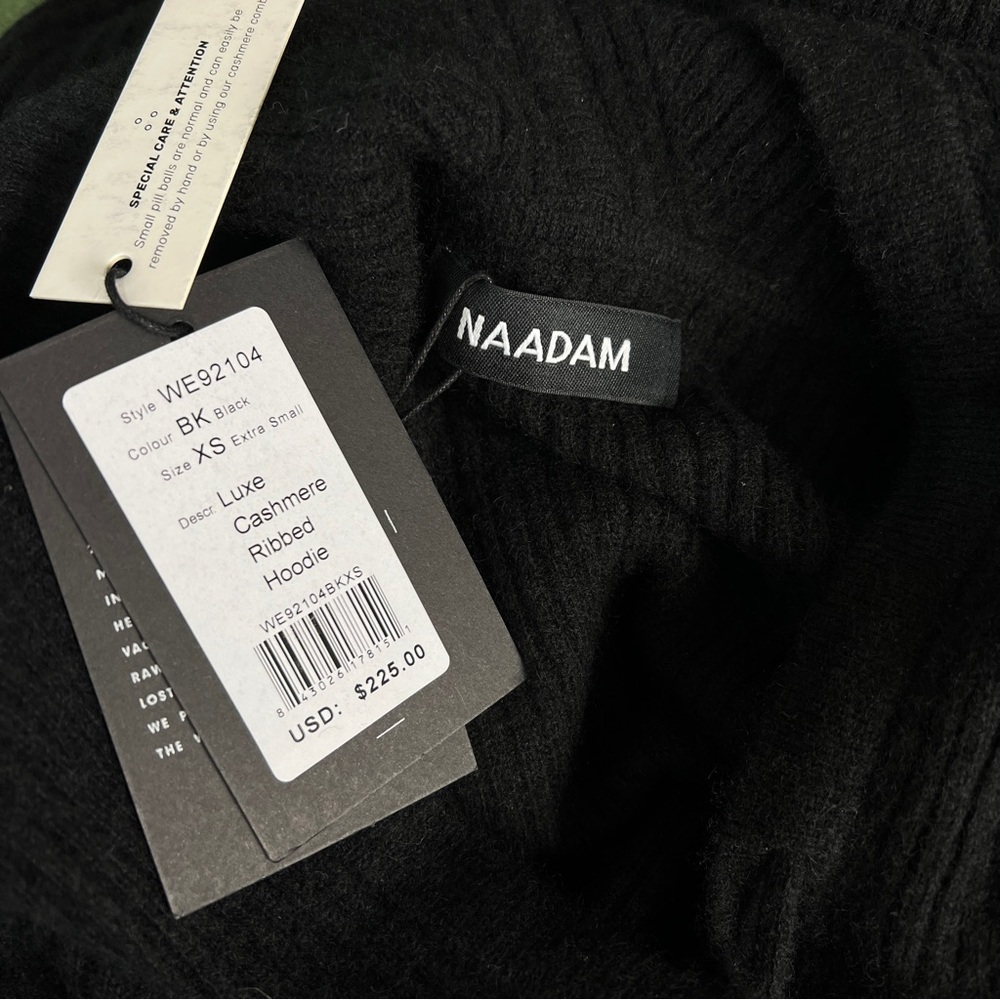 NWT Naadam Luxe Cashmere Ribbed Hoodie Pullover Sweater Black XS - Picture 11 of 11